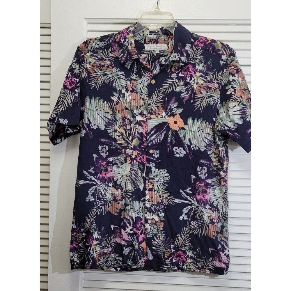 Island Republic Men's Hawaiian Floral Button-Up Shirt L Cotton Viscose